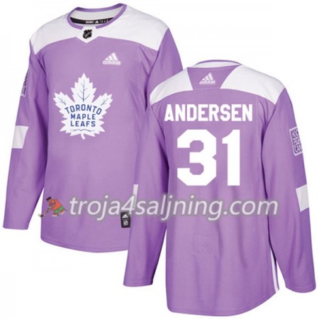 Toronto Maple Leafs tröja Frederik Andersen 31 Adidas 2017-2018 Lila Fights Cancer Practice Authentic - NHL Tröjor Herr